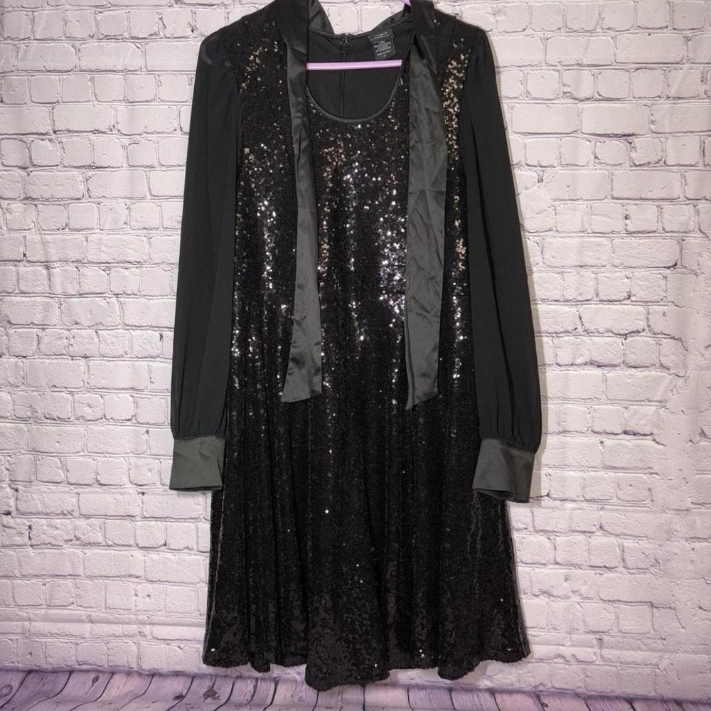 Torrid Size 16 Sylvia Mollie Black Tie Neck Sequin Cocktail Formal Mini Dress
